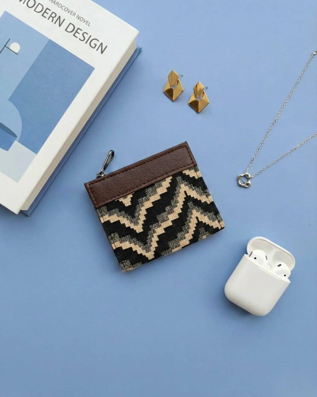 Beige and Brown Striped Jacquard Unisex Wallet